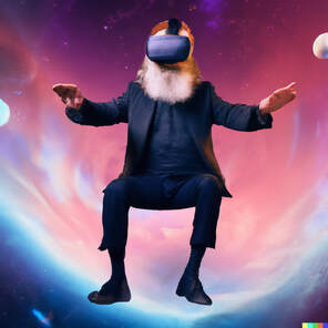 Old man flying in the metaverse